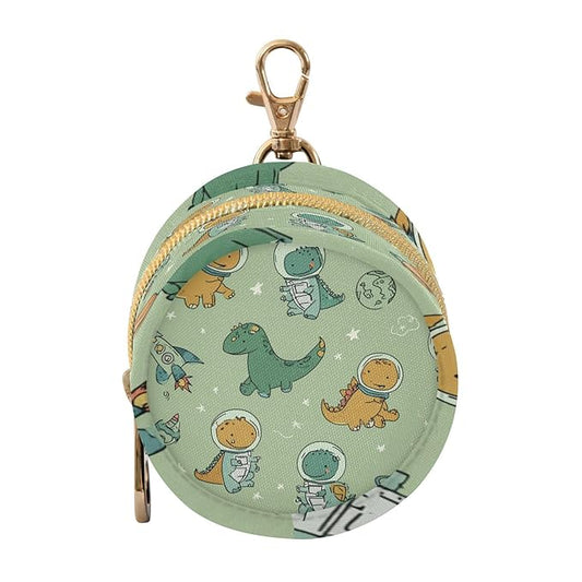 Pacifier Holder with Clip Pacifier Case for Diaper Bag Round Baby Pacifier Pouch Box Bag Portable Green Space Dinosaurs