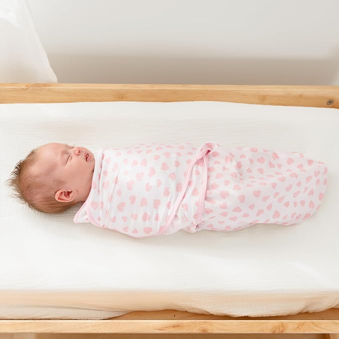 Comfy Cubs Easy Swaddle Blanket, 3 Pack - 100% Cotton Newborn Wrap, Large for 3-6 Months Infants, Breathable and Durable Sleep Sack for Babies - Pink