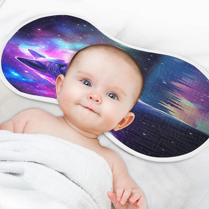 1 Pack Muslin Burp Cloths Wolf Stars Print Cotton Baby Burp Cloths Absorbent Soft Burping Cloth Washcloths for Newborn Babies 22x11 Inch