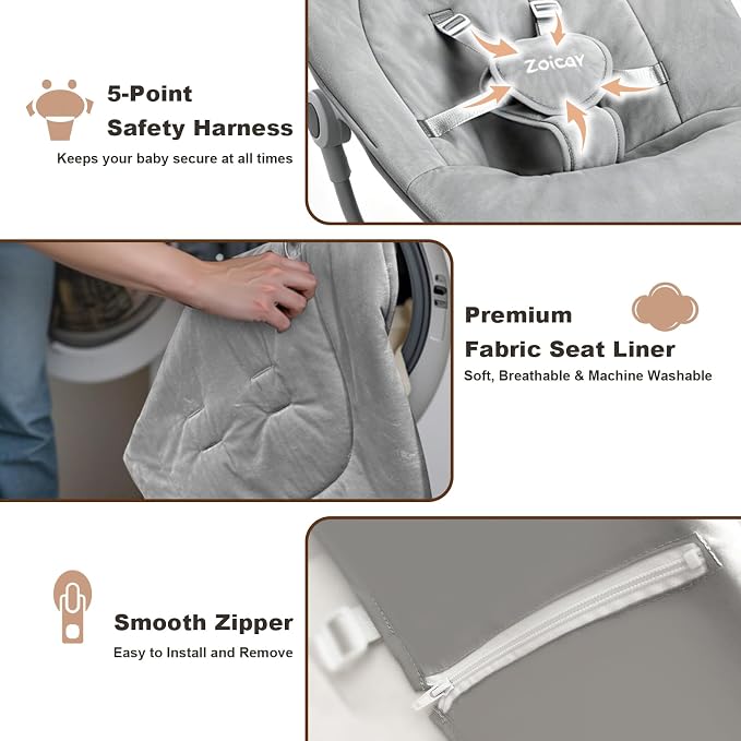 Zoicay Baby Swing,Baby Swings for Infants with 3 Modes & 5 Speeds, BT Enabled App & Remote Control, Electric Swing – 6 Melodies and 3 Timer Setting, 2 Seat Positions and 5-Point Harness Swing (Gray)