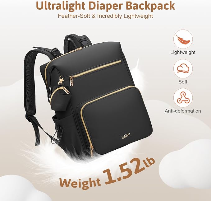 Lekesky Pañaleras para bebe, Diaper Bag Backpack for Baby, Large Capacity Diaper Bag with 16 Pockets, 1.52lb Lightweight Waterproof Diaper Backpack with Changing Pad, Stroller Bag for Mom Dad Travel
