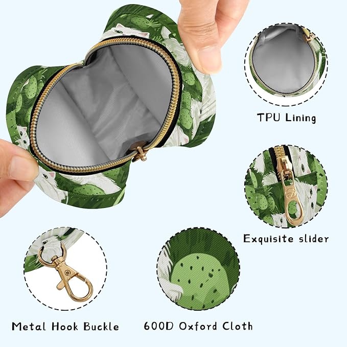 Pacifier Holder with Clip Pacifier Case for Diaper Bag Round Baby Pacifier Pouch Box Bag Portable Green Cat and Cactus