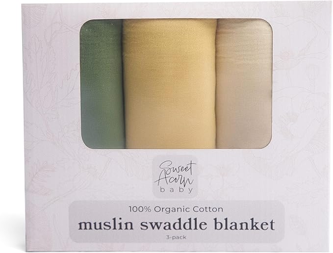 Muslin Swaddle Blanket ??Soft Cotton Muslin Baby Blanket for Newborns, Infants, and Toddlers, All-Season Comfort Baby Essential - Green, Yellow, White