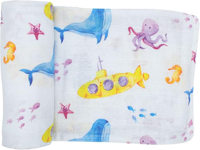 immispace - Ultra Soft Swaddle Blanket | Muslin Blankets for Girls & Boys | Newborns & Infants Gifts | 30% Organic Cotton + 70% Rayon | Large 47" x 47" | Machine Washable (Undersea)