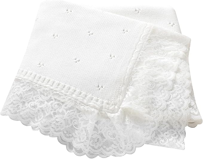 Hadetoto Cotton Lace Knit Baby Blankets, Super Soft Lightweight Crib Blanket for Infant Boys Girls, Nursery Bedding (White)