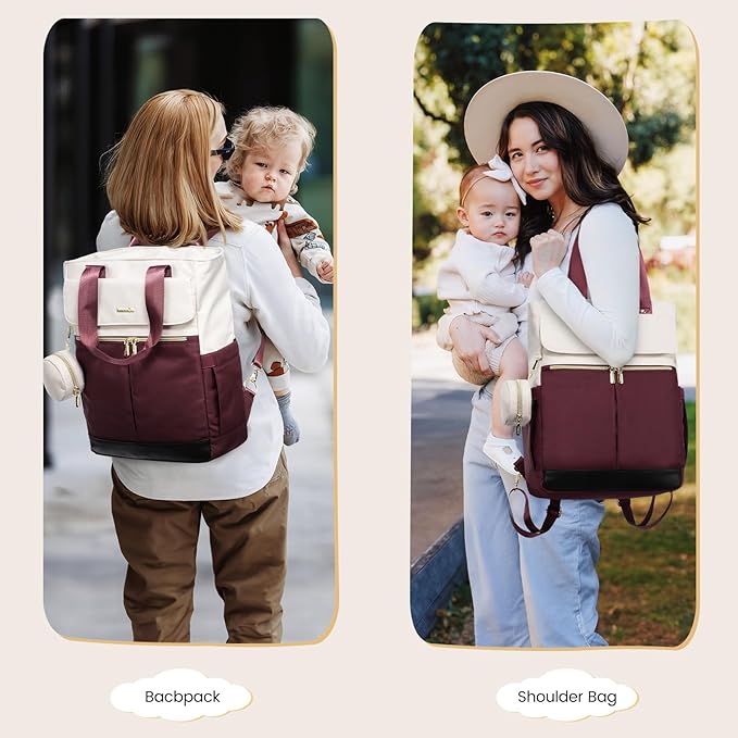 LOVEVOOK Diaper Bag Backpack,Diaper Tote Bag with Insulated Pockets,Baby Bag for Girl Boy with Changing Pad,Large Baby Diaper Bag with Pacifier Case,Anti-Theft Travel Backpack for Women,Red-White