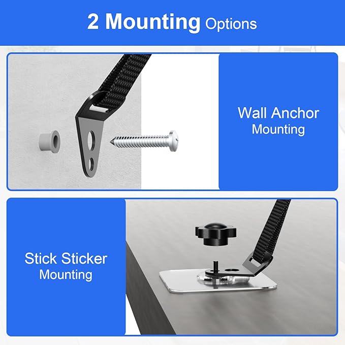2 Pcs Tv Safety Straps Adjustable,No Drill Anti Tip Furniture Anchors for Baby Proofing,Adhesive/Screw Fastening Type Furniture Wall Anchor, Earthquake Straps