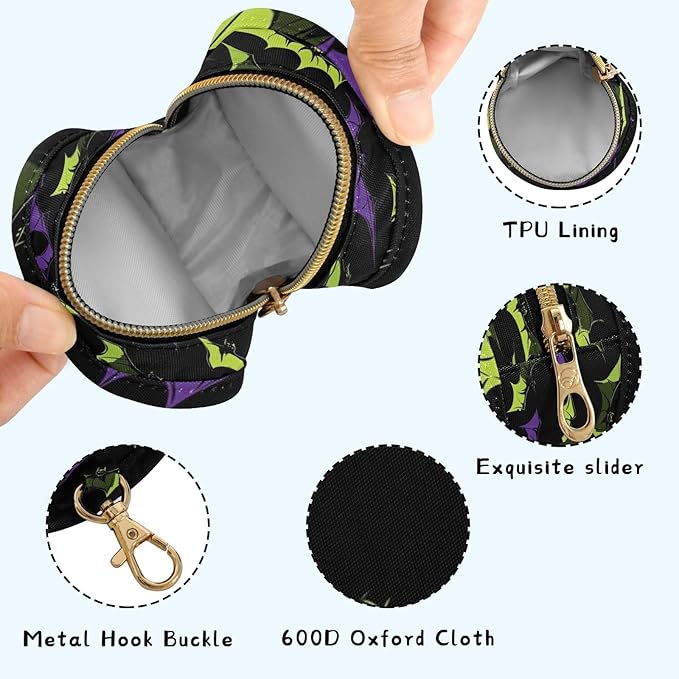 Pacifier Holder with Clip Pacifier Case for Diaper Bag Round Baby Pacifier Pouch Box Bag Portable Halloween Bats Black