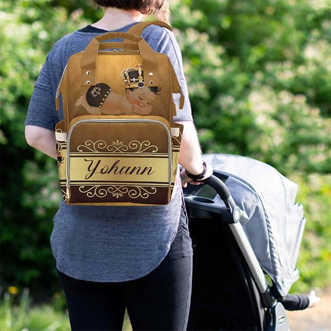 M YESCUSTOM Personalized Name Diaper Bag Backpack, Brown Crown Diaper Baby Bags for Mom & Dad, Portable Travel Back Pack Baby Shower Gifts, Multifunction Nappy Changing Bag