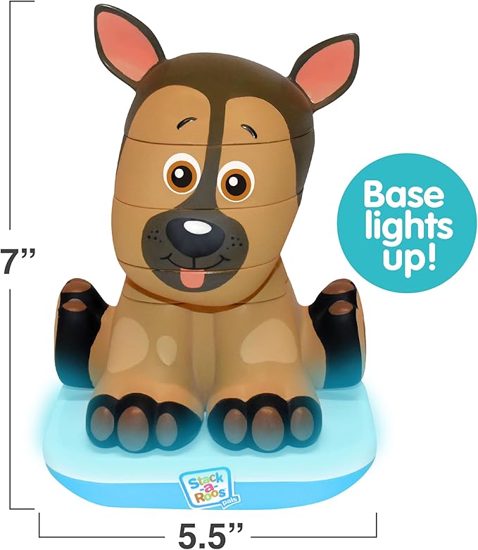 Stack-a-Roos Shepherd Puppy by Salus Brands - Animal Stacking Toy, Educational Early Learning Game for Infants Babies Toddlers, Age 12+ Months - Great Baby Gifts, STEM Toy