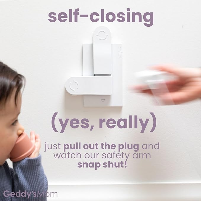 Self-Closing Outlet Cover Plate System by Geddy?™s Mom ??Automatic Child Safety that Covers Outlets When Unplugged, Shut Your Face, Easy Install, Award-Winning Baby Proofing for 2-Screw Decora Outlets