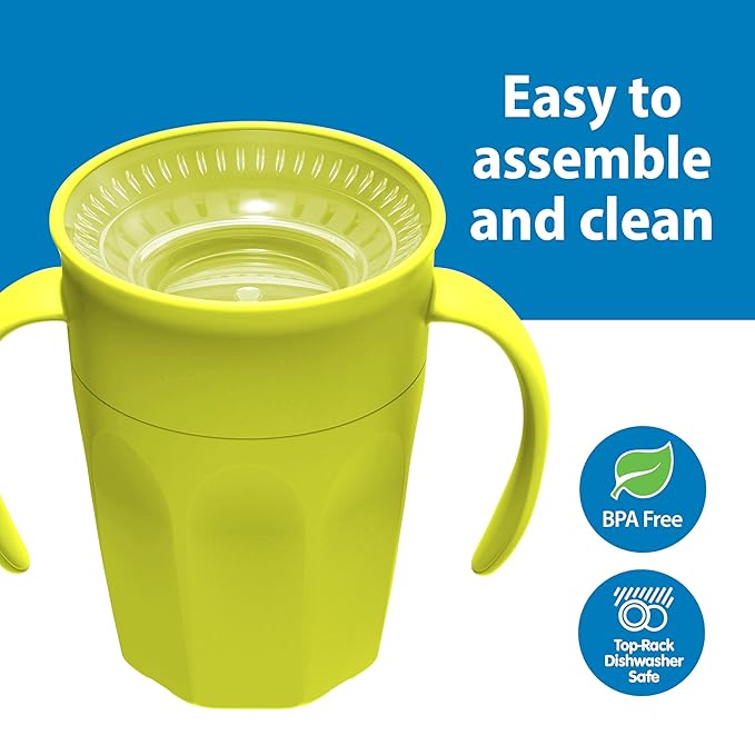Dr. Brown's Milestones Cheers 360 Cup Spoutless Transition Cup with Handles for Easy Grip and Leak-Free Learning, 7 oz/200 mL, 6m+ (Pack of 2)