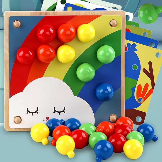 DAREBUDA Colorful Button Art Toy, Mosaic Pegboard Mushroom Nail Puzzle for Kids, Educational Color Matching Activity Board with Smooth Edges for Toddlers and Preschoolers