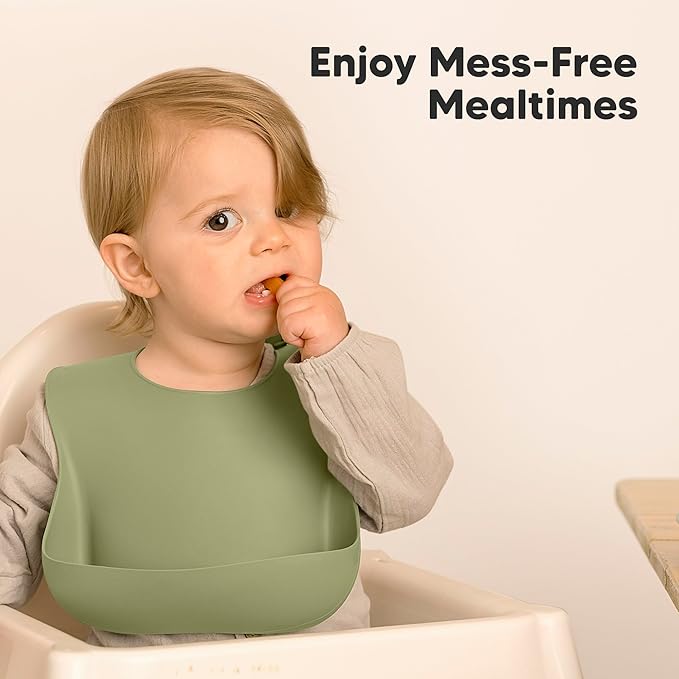 KeaBabies 2-Pack Silicone Bibs for Babies, Toddlers Girl, Boy ??Sturdy Food-Grade Baby Bibs for Eating, Large Food Catcher, Clean & Put On Easily, Waterproof Toddler Feeding Essentials (Forest)