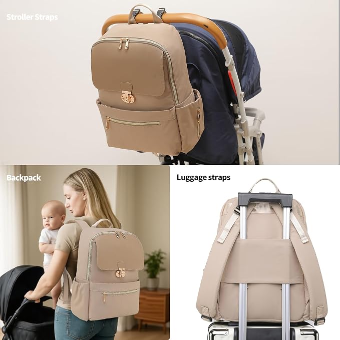 Baby Diaper Bag Backpack Medium Baby Bag with Laptop Compartment, Travel Backpack Purse Stylish Compact Baby Bag with Insulated Pockets (Brown Taupe)