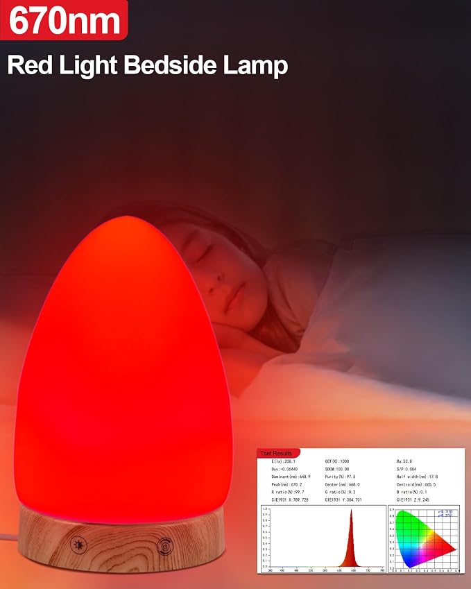 670nm Red Light Night Light Lamp for Sleep, Red Nightlight Desk Lamp with Zero Blue Light Multi-Color and Brightness Options Remote Control USB Charging Elegant Design