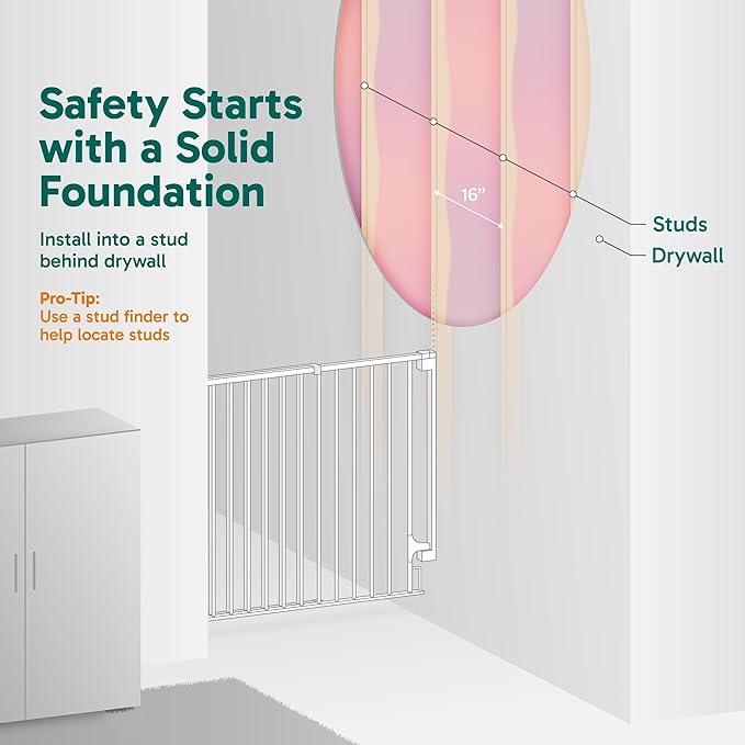 Cumbor 34" Extra Tall No Bottom Bar Baby Gate for Stairs, Hardware Mounted Dog Gate Indoor for Larger Pets, Expandable 29.2-43" Safety Gate for Doorways, Wide Walk Thru Door for Easy Access (Black)