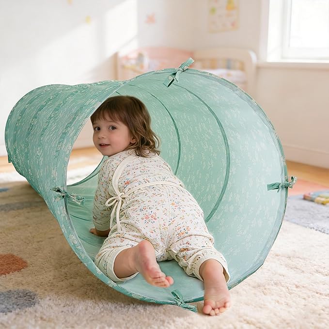 Tiny Land Kids Play Tunnel for Toddlers and Baby, Foldable Pop Up Crawl Tunnel with Storage Bag for Indoor and Outdoor Play, 69 x 18 Inch, Green, Gift for 2 Year Old Girl and Boy