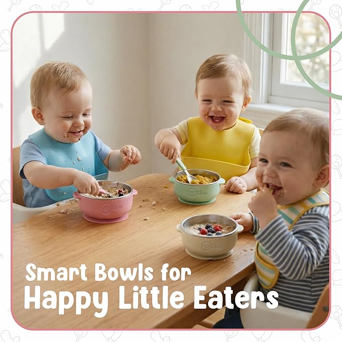 o'doe Suction Bowls for Baby - Non-Toxic Stainless Steel Baby Bowls 5" with Non-Slip Removable Silicone Shell - BPA-Free Toddler Bowls for Babies Self Feeding