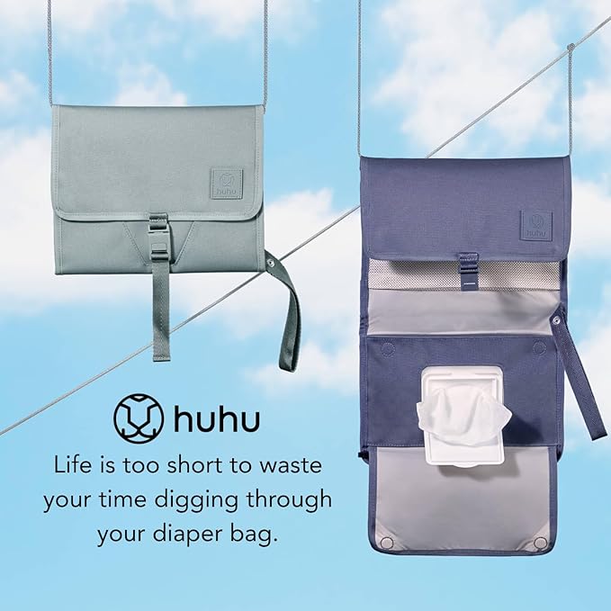 Huhu Baby Changing Wallet ??Compact, Portable Diaper Changing Pad for Travel ??Easy to Clean, Foldable Changing Mat ??Must Have Diaper Bag Accessory for New Parents (Outdoorsy Sage)