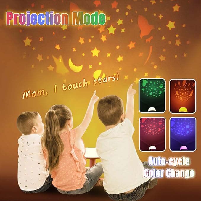 LICKLIP Toddler Night Light Lamp, Dimmable LED Bedside Lamp with Star Projector, Kids Lights Timer Design & Color Changing, Portable Rechargeable Cute Gifts for Children Bedroom