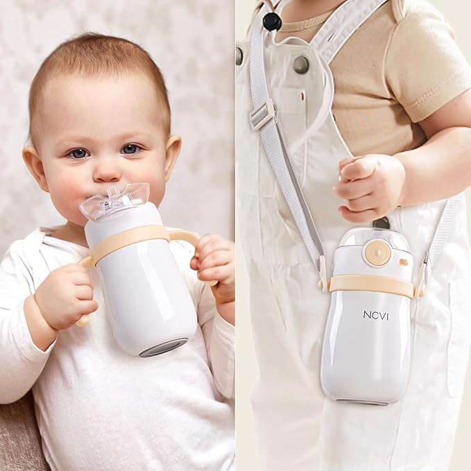 NCVI Kids Stainless Steel Straw Cup for Toddlers 1-3 Years Old, Training Tumbler with Straw Spill Proof with Handle, Insulated Bottle to Keep Cold Warm for Water/Milk/Drink, Yellow 10oz,Christmas Gift