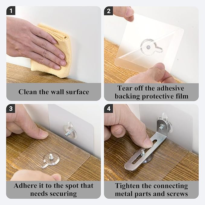 No-Drill Anti-Tip Furniture Anchors, Heavy Duty Adhesive Straps for Dresser, Bookshelf & TV Stand, Baby Proof Wall Anchor Kit,10 PCS