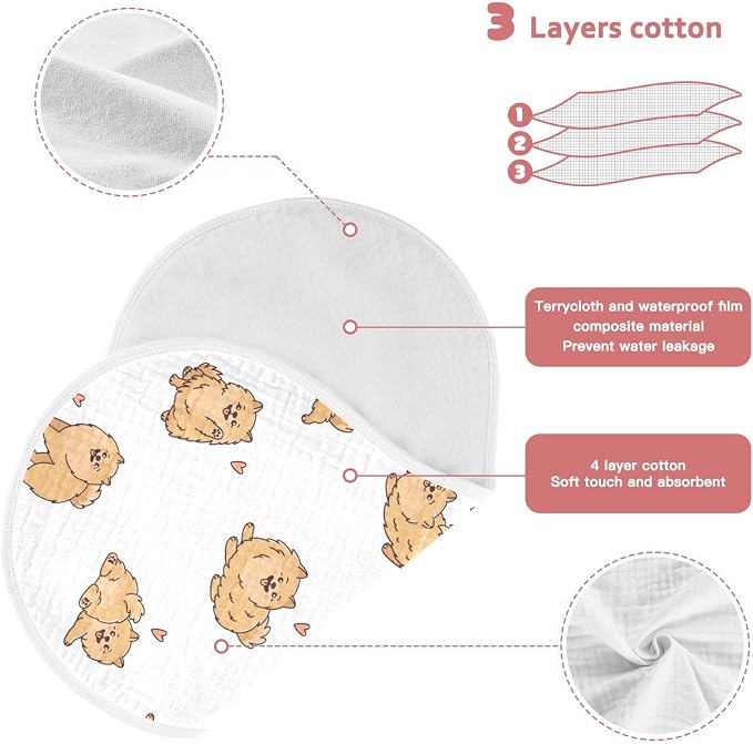 vvfelixl Baby Burp Cloths Funny Pomeranian Spitz Dogs Baby Newborn Cotton Burping Cloths Set Baby Washcloths 4 Pack
