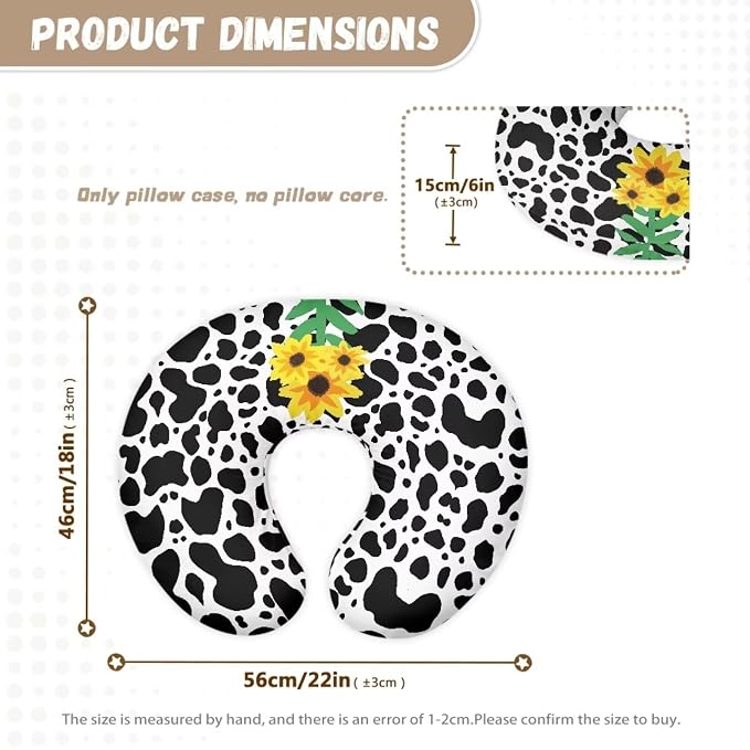 Sunflower Cow Nursing Pillow Slipcover Sleeve, Ultra-Soft Baby Nursing Pillow Removable Cover for Breastfeeding Pillows, Pillow Not Included