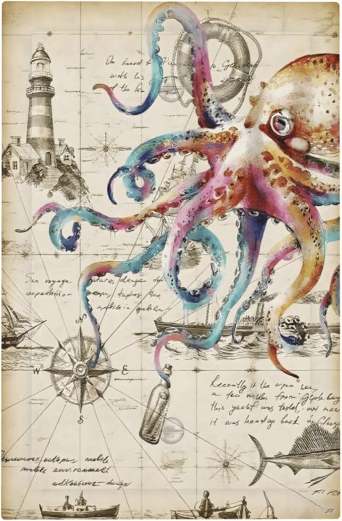 Cool Colorful Nautical Octopus Ocean Kraken Vintage Light Switch Cover Plate 1 Gang No Device Blank Electrical Wall Plates Faceplate Decorative Switch Plate Covers for Bathroom Farmhouse Decor