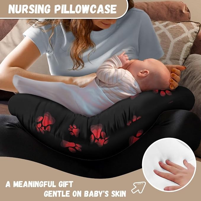 Forchrinse Red Paw Print Nursing Pillow Cover Soft Stretch Breastfeeding Pillow Slipcover for Baby Boys and Girls