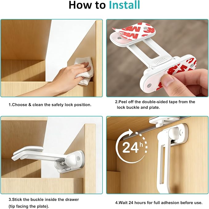 10 Pack Baby Proofing Cabinet Locks - No Drilling Required Child Proof Locks for Cabinets, Drawers Easy Installation Safety Reusable Childproof Cabinet Locks (Style 1)