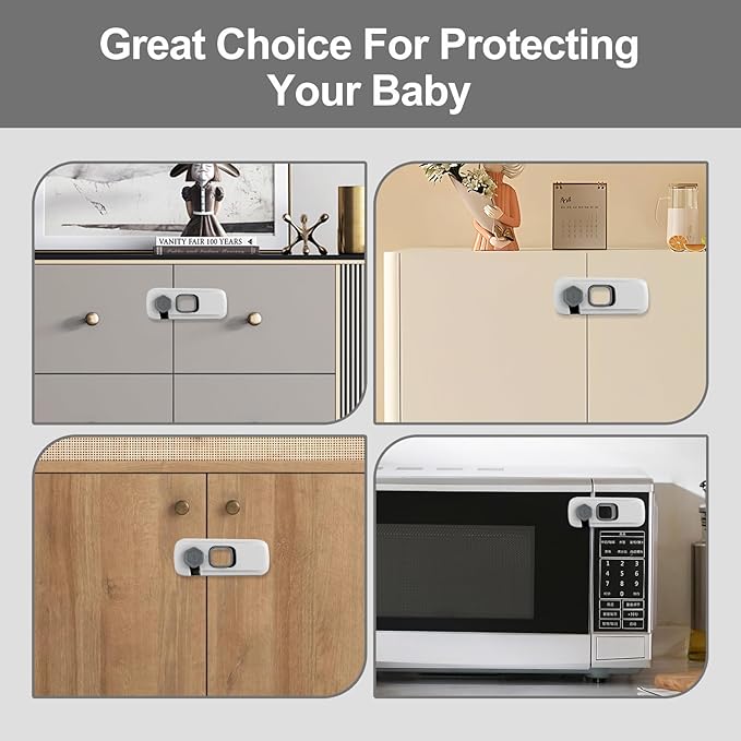5 Pack Childproof Refrigerator Lock,Baby Safety Fridge Door Lock,Freezer Lock Apply to Max 1"(25mm) Sealing Strip,Cabinet Cupboard Lock for Toddlers,Easy to Install,No Tools Need or Drill,Grey