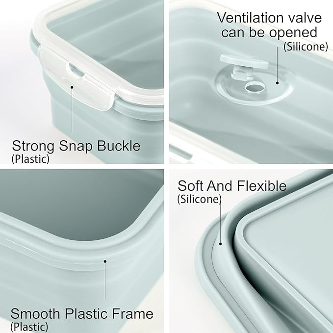 Extra Large Collapsible Silicone Food Storage Containers With Lids & Air Vent, 2 Pack 2000ml/68oz, Kitchen Stacking Marinade Container for Camping, Dishwasher, Microwave, Freezer Safe, BPA Free