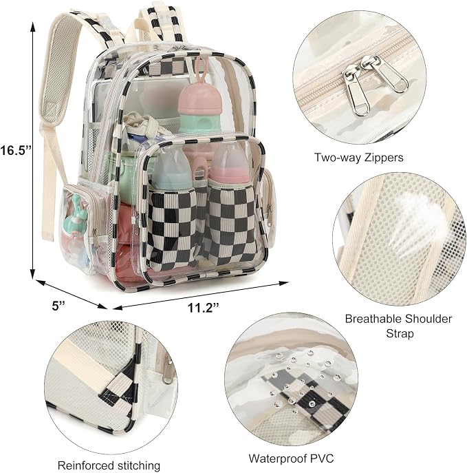 Clear Baby Diaper Bag Backpack for Mom, Large Capacity Travel Nappy Bag for Boys & Girls with Stroller Straps (Corduroy Checkered Black)