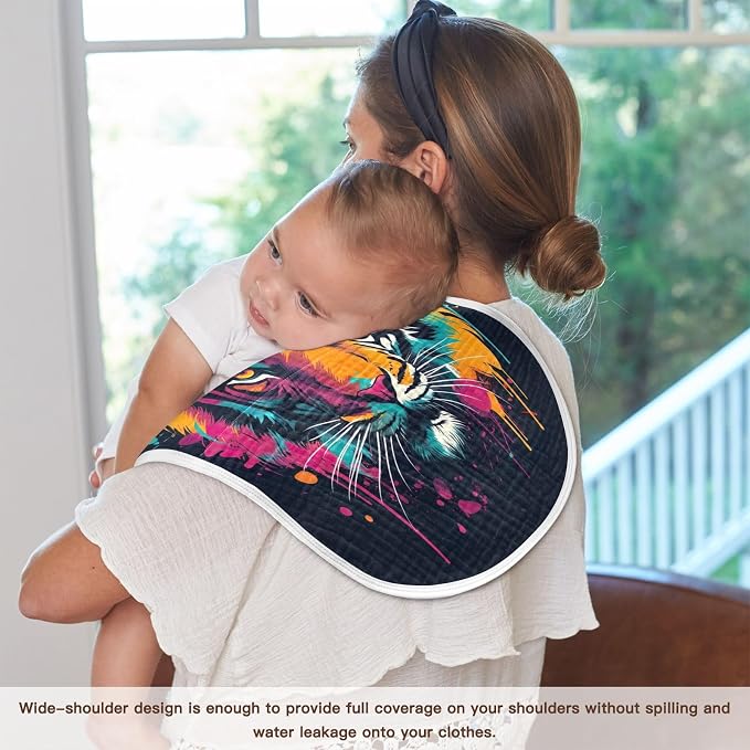 2 Pack Muslin Burp Cloths Tiger Black Print Cotton Baby Burp Cloths Absorbent Soft Burping Cloth Washcloths for Newborn Babies 22x11 Inch