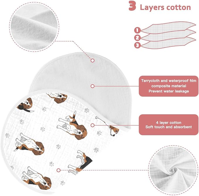 4 Pack Muslin Burp Cloths Beagle Dogs Paw White Cotton Baby Burp Cloths Extra Absorbent and Soft Burping Cloth for Newborn Babies Boys Girls 22x11 Inch