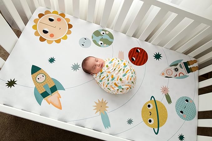 Rookie Humans Viscose from Bamboo Muslin Swaddle Blankets for Baby Girls and Boys - 47 x 47 inches Swaddling Blankets - Newborn Baby Essentials, Space Theme