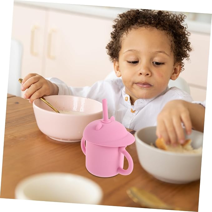 Silicone Training Cup with Straw Spill and Unbreakable for Easy to Clean Versatile for Water Milk Juice Safe for Boy Girl Pink Color