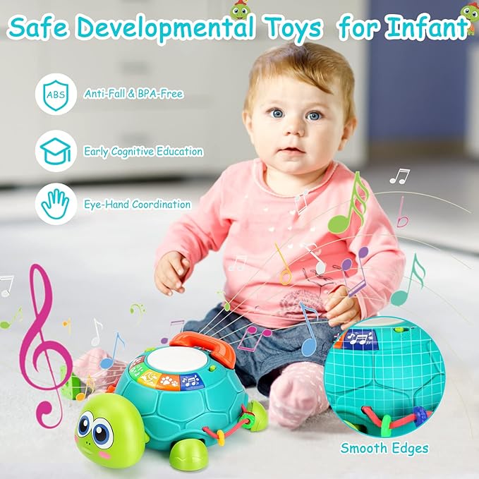 Musical Turtle Baby Toys 6 to 12 Months, Infant Light up Music Toys Tummy Time Development, Crawling Toy for 7 8 9 10+ Month Old, Easter Christmas for Babies 4 5 6 12 Month Boy Girl