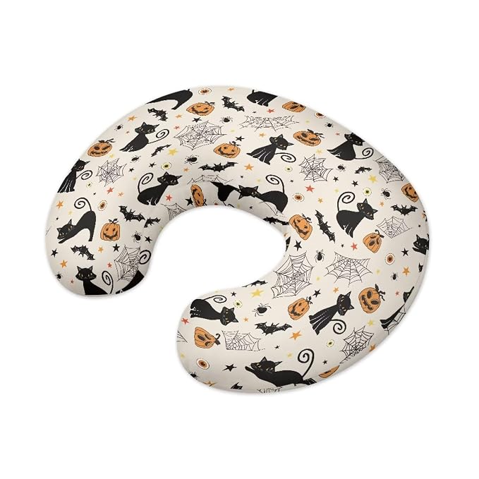 Pumpkin Bats Cobweb Black Cat Ultra Soft Baby Nursing Pillow Cover with Hidden Zipper Anti-Stains Comfortable Girls & Boys Breastfeeding Pillow Replacement Cover for Halloween Decor
