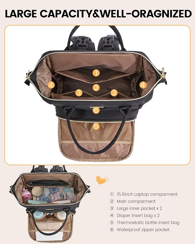 LOVEVOOK Diaper Bag Backpack, Baby Bag with Changing Station for Moms & Dads, Large Waterproof Mommy bag with Stroller Buckles, Travel Essential Baby Shower for Boys and Girls