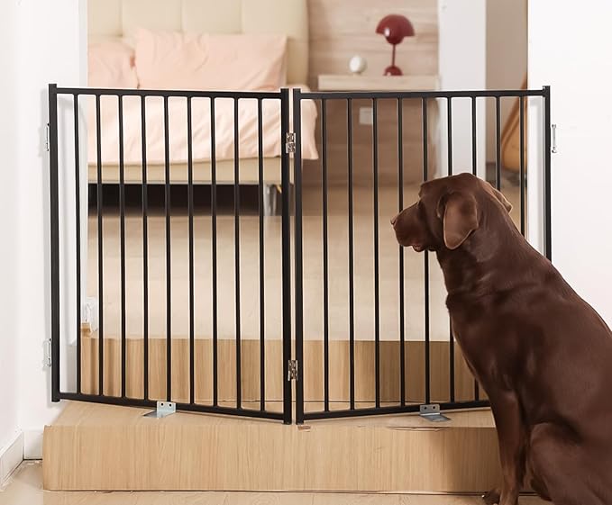 No Pawblems Free Standing Dog Gate, 30" Tall Foldable Dog Fence for Indoor, Up to 52 Inch Extra Wide Puppy Gate Extension for Stairs, Hallways, Doorways, Deck, Yard (White, 2 Panels)