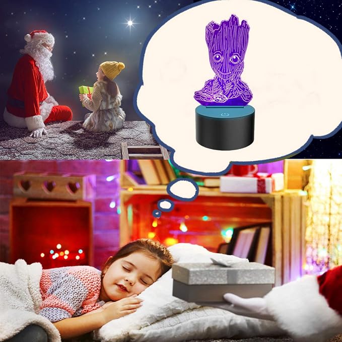 Groot 3D Night Light,Kids 7 Color Touching Decor Table Light,Optical Illusion 7 Colors Changing Xmas Birthday Gifts for Baby Amazing Light (A 7Color Without RF)