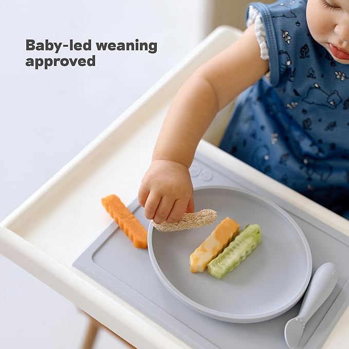 ezpz Tiny Plate (Blush) - 6 Months+ - 100% Silicone Suction Placemat + Plate for Infants - Fits on Most Highchair Trays - Baby Led Weaning Supplies