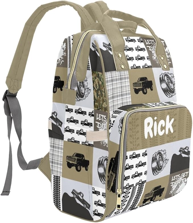 Personalized Truck Diaper Bag Backpack for Baby Boys, Customized Name Nursing Mommy Daypack, Large Capacity Diaper Backpack Travel Bags, New Mom Gifts