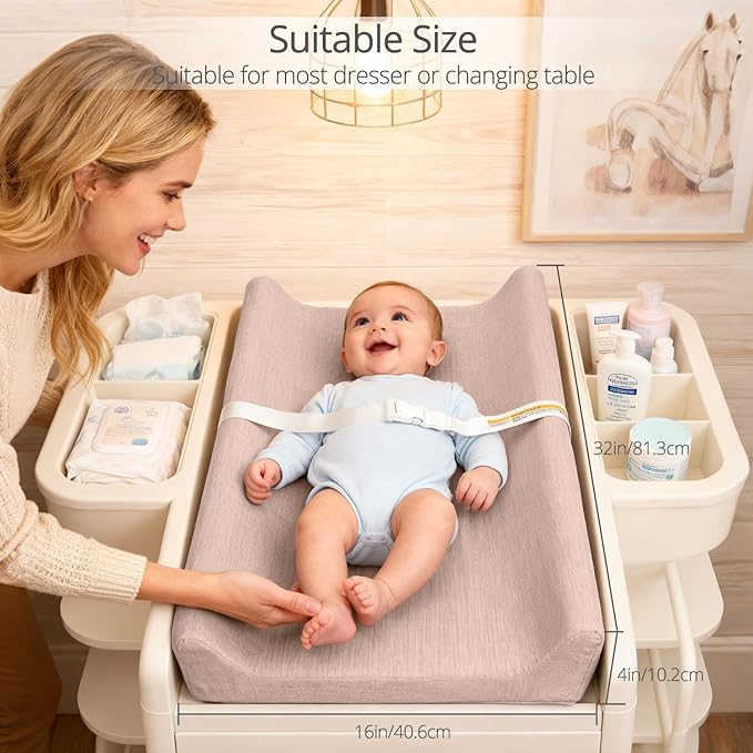Muslin Baby Changing Pad, 2 Pack Muslin Soft Cotton Covers & Waterproof Lining Foam Diaper Changing Table Pad 32" x 16.6" Mat for Dressers & Table