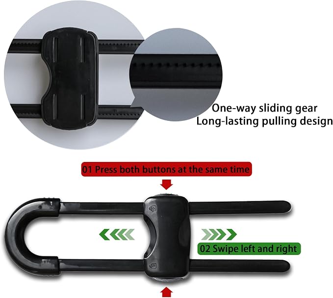 Cabinet Locks Baby Proofing U-Shaped Child Locks for Cabinets Latches Adjustable (Black,1 Pack of 4)