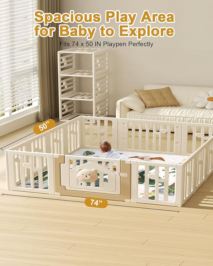 TINYHARBO Premium Foam Baby Play Mat 74x50 ??Removable & Machine Washable Cover, Extra Thick Padding Playpen Mat, Non-Slip Crawling Mat, Easy to Clean for Infants, Toddlers & Babies