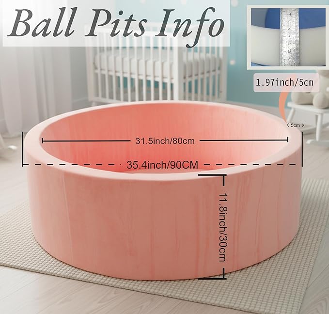 Foam Baby Ball Pit, 35.4"x 11.8" Ball Pits for Toddlers, Soft Round Kiddie Playpen Ball Pool for Kids with Soft Memory Sponge, Ideal Gift for Babies Indoor and Outdoor Game,Pink(Balls not Included)